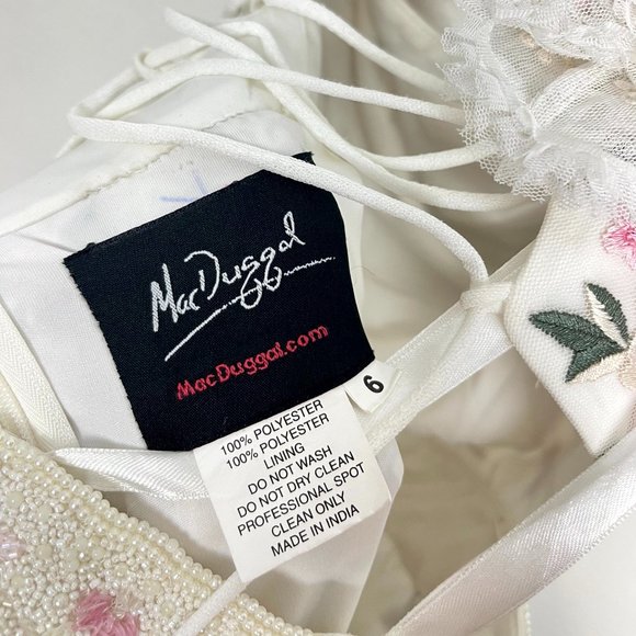 MAC DUGGAL Floral Embroidered Ruffle One-Shoulder Gown in Ivory Size US 6 - Picture 7 of 16